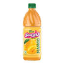 Mr. Maid Scazo Mango drink bottle with a green cap and bright yellow mango design on the label, displayed on a yellow background.